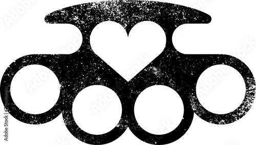 Ironic textured love heart knuckle duster symbol with a transparent background