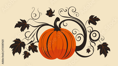 Abstract pumpkin with vines and leaves symbolizing harvest and autumn in agriculture. simple Vector Illustration art simple minimalist illustration creative