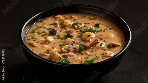 Hearty Clam Chowder in a Black Bowl