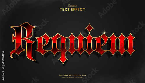 decorative elegant red gothic requiem editable text effect vector design