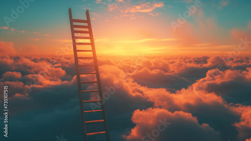 Step ladder leading to clouds 3D render.
