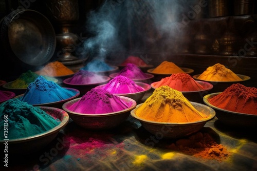 A vibrant picture depicting powdered Holi colors. Generative AI