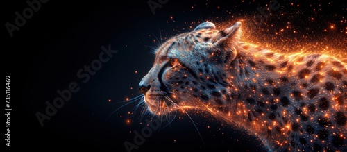 mash line and point cheetah in flames style on dark background