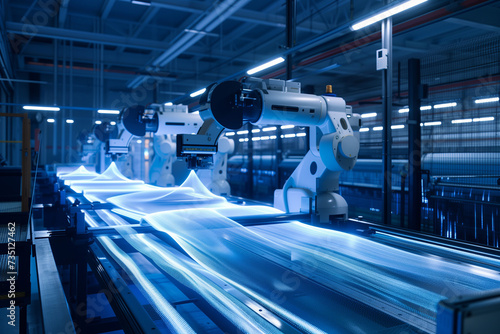 Automated Textile Manufacturing, Precision Robotics at Work, Modern Fabric Production