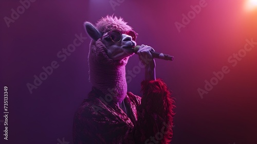 Singing Alpaca on a Pink Stage