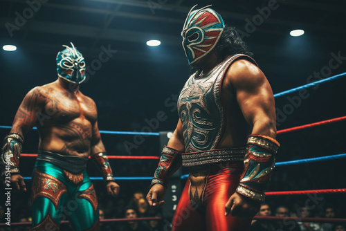 Two masked Lucha libre wrestlers in the ring