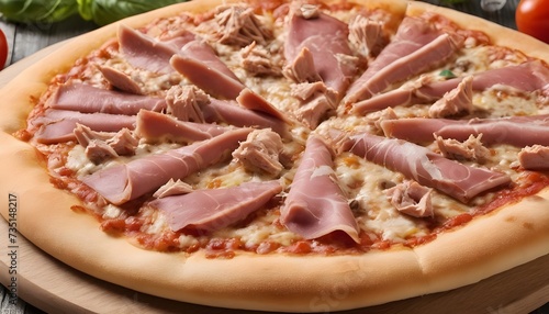 Detail of maxi pizza with tuna