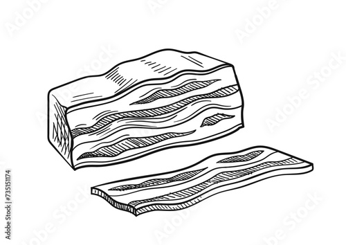 Meat product linear. Hand drawn sketch of bacon slice. Natural and organic product. Graphic element for website. Outline flat vector illustration isolated on white background