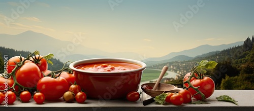 Tomato fondue is native to the Valais region and consists of tomatoes or tomato paste traditional swiss plate. Creative Banner. Copyspace image