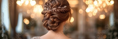 Elegant hairstyle with a decorative braid and shiny jewelry