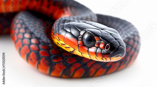 close up of a red snake on white background 