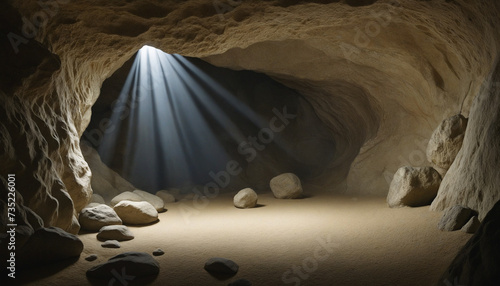 artificial cave background with top light background, product display, toy and game backdrop