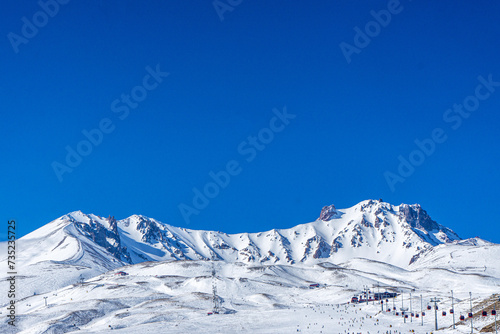 Scenic views from Erciyes mountain which is a resort area for winter sports, climbing, alpinism and winter camping in Kayseri