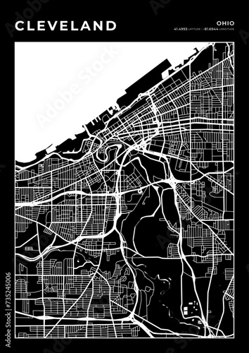 Cleveland City Map, Cartography Map, Street Layout Map