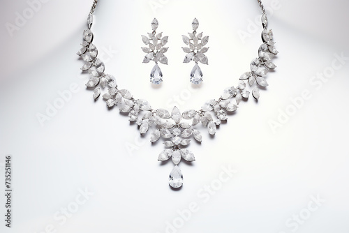 Illustration jewelry silver vintage necklace with precious stones
