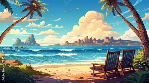 Tropical Vacation Illustration of Summer Beach Background
