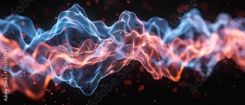 a blurry image of a wave of light on a black background with a red and blue lightening effect.