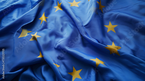 acenando a macro da bandeira da União Europeia de perto. Foto de alta qualidade