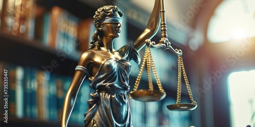 Justice Embodied. Lady Justice Statue with Scales of Justice, Symbolizing Legal Integrity and Fairness.