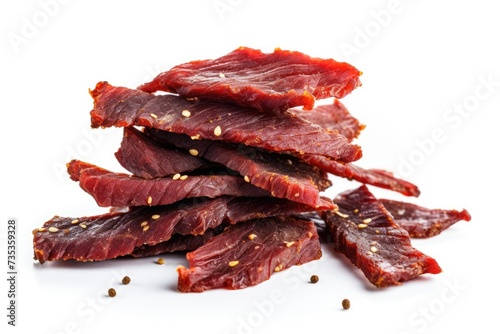 Beef jerky on a white background.