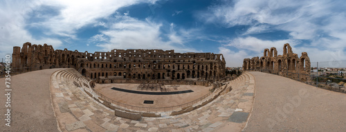 Amphitheatre of El Jem in Tunisia. Amphitheatre is in the modern-day city of El Djem, Tunisia, formerly Thysdrus in the Roman province of Africa. It is listed by UNESCO since 1979