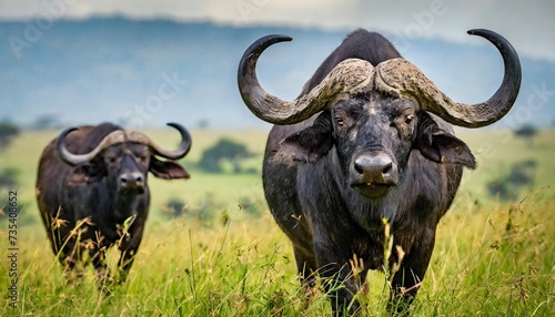 wild african buffalos grasing in masai mara