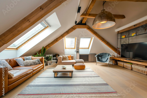 Modern attic with stylish and functional living space that has been designed to make the most of the unique characteristics of an attic