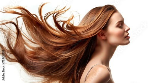 woman with beautiful long hair on white background