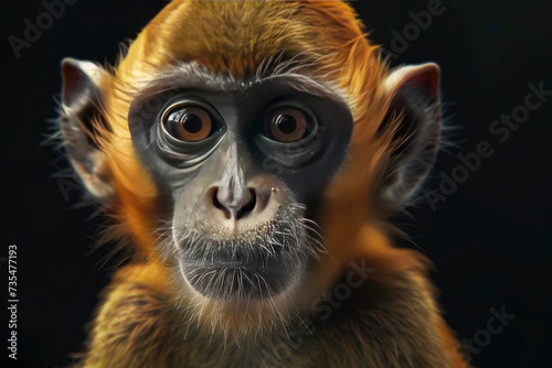 monkey portrait on black background, highly detailed - generative ai