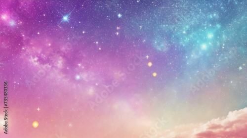 虹のユニコーンの背景。ボケ味と星を持つパステルのファンタジー空。魔法のホログラフィック銀河。大理石のかわいいテクスチャです。ベクトル宇宙のガーリーな壁紙。