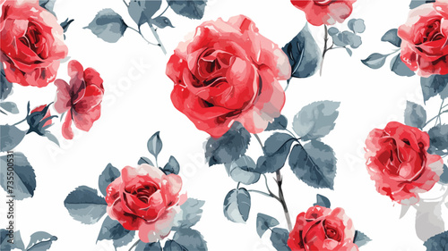 Watercolor red roses on white seamless pattern.