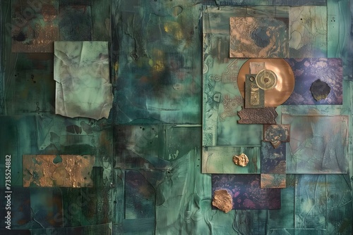 Abstract Copper and Verdigris Textured Art Installation