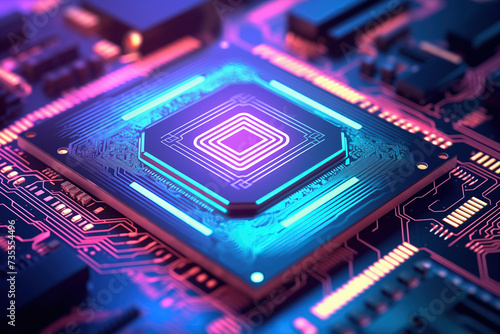 Close-up of a computer processor chip on a motherboard