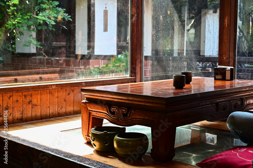 Taoyuan City, Taiwan- AUG 24, 2023: Chinese teahouse in Zhongli District, Taoyuan City, Taiwan