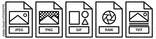 Image File Format Icon Set. File Extensions For Images.Flat Colored Shape. Black Line Style. 