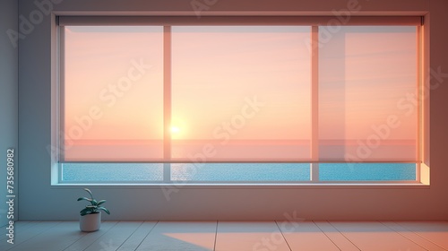 Voice controlled robotic window shades with privacy settings, solid color background