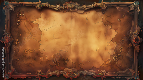 Ornate Fantasy Game Map Interface with Mystical Icons and Elaborate Frame Design - Digital Art for Role-Playing Games