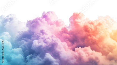 rainbow colored fluffy clouds floating with plain white background. Generative Ai.