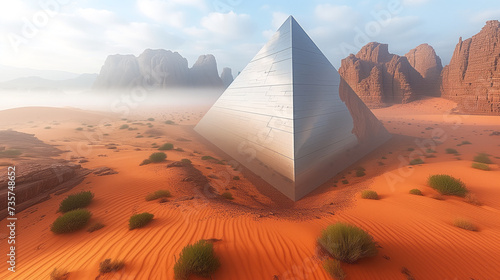 A glossy 3D pyramid with precisely rendered surfaces