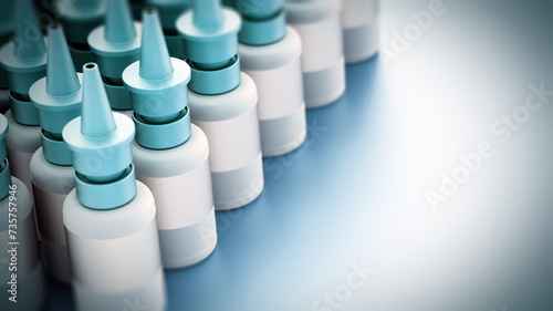 Generic nasal spray bottles ina row. 3D illustration
