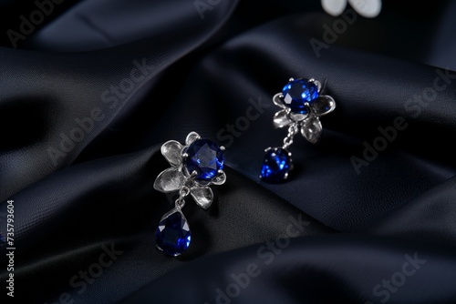 sapphire earrings on black silk with light sheen