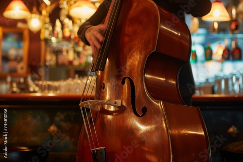 musician with a double bass in a jazzy bar setting