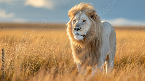White lions with a rare coloration of lion species in their native habitat