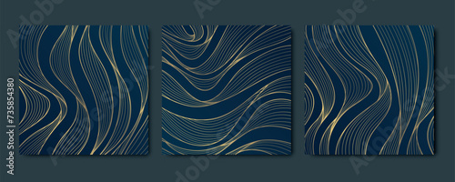 Vector set of art deco ribbon, wave banners, cards, backgrounds. Premium curve elegant graphic