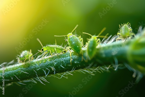 Aphid Insects, Greenfly On Plant, Small Garden Parasite Animals, Aphids Pest Colony Closeup