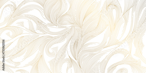 Vector line abstract gold pattern, wave texture wallpaper ornament. Leaf, swirls floral premium illustration