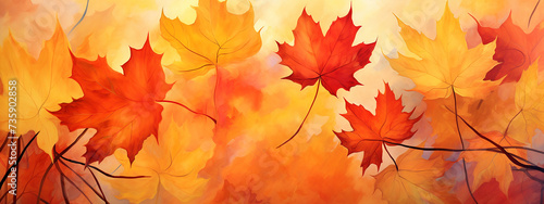 Abstract vintage colorful watercolor autumn fall leaves leaf maple orange yellow nature wallpaper background 