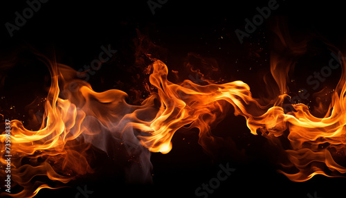 Fire flames on dark black background