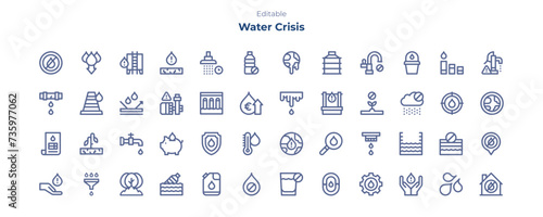 Water crisis line icon pack. Water crisis line icon collection.