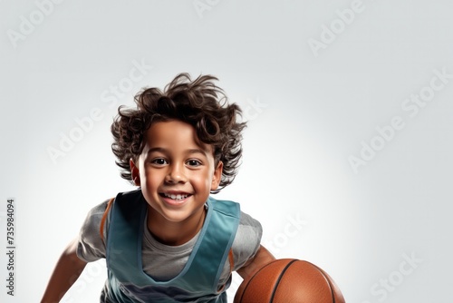 young boy, basketball player in sportswear training, jumping and throwing ball against black studio background. Concept of sport, competition, hobby, game, competition